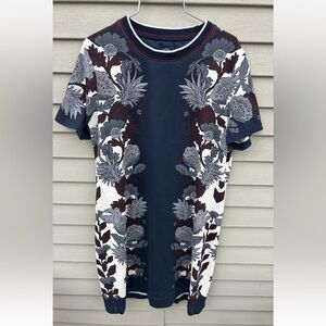 TORY BURCH Printed T-Shirt Dress Imperial Garnet Wonderland Vine Size S